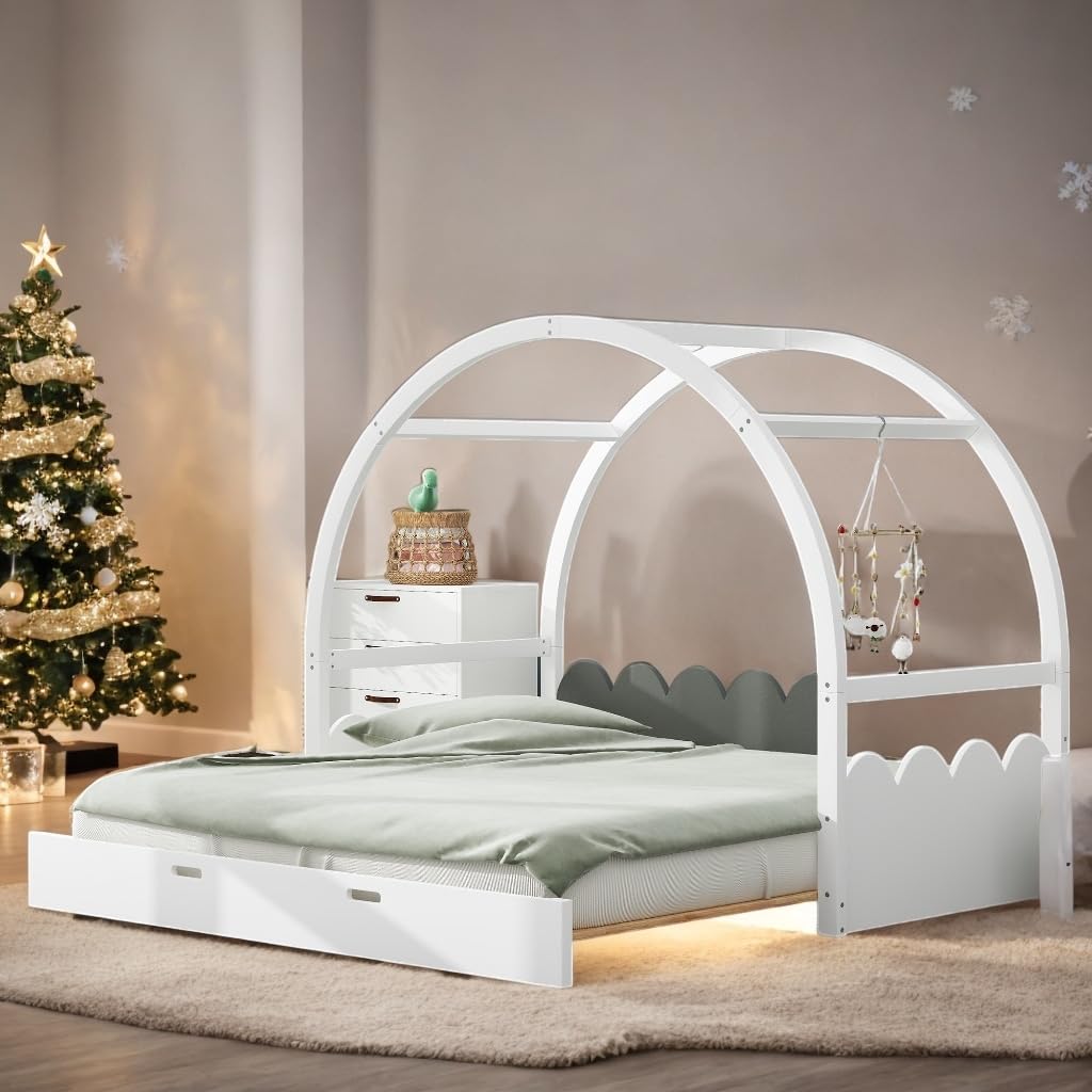 Twin Size Stretchable Vaulted Roof Bed Children's Pine Wood Frame