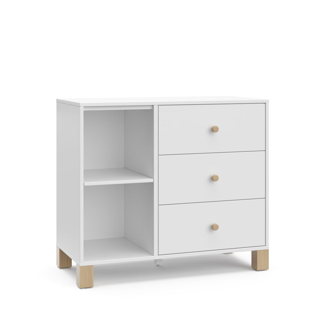 Storkcraft California 3 Drawer Combo Dresser (White with Driftwood) - GREENGUARD Gold Certified, Interlocking Drawer System, Pre-Installed Drawer Tracks for Easier Assembly, Spacious Cabinet