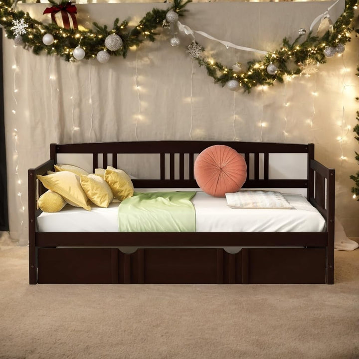 Elegant Design Twin Size Daybed Wood Bed Kids Ith Trundle Brown