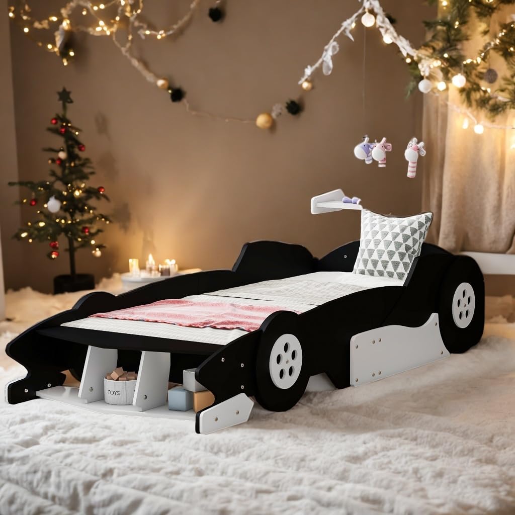 Twin Size Bed Kids Car Black Mid-Century Modern Contemporary