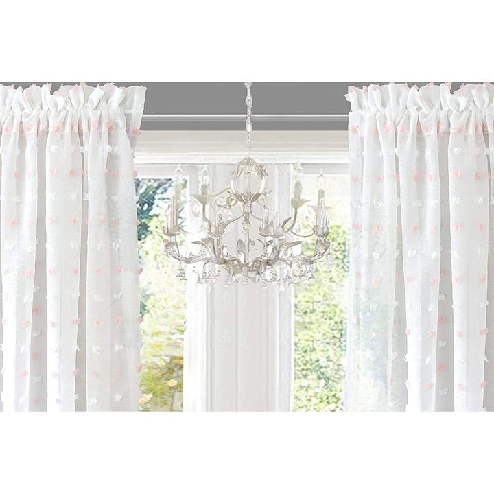 White Voile Sheer Window Curtain Panel Pair Pink Dots Kids and Teen