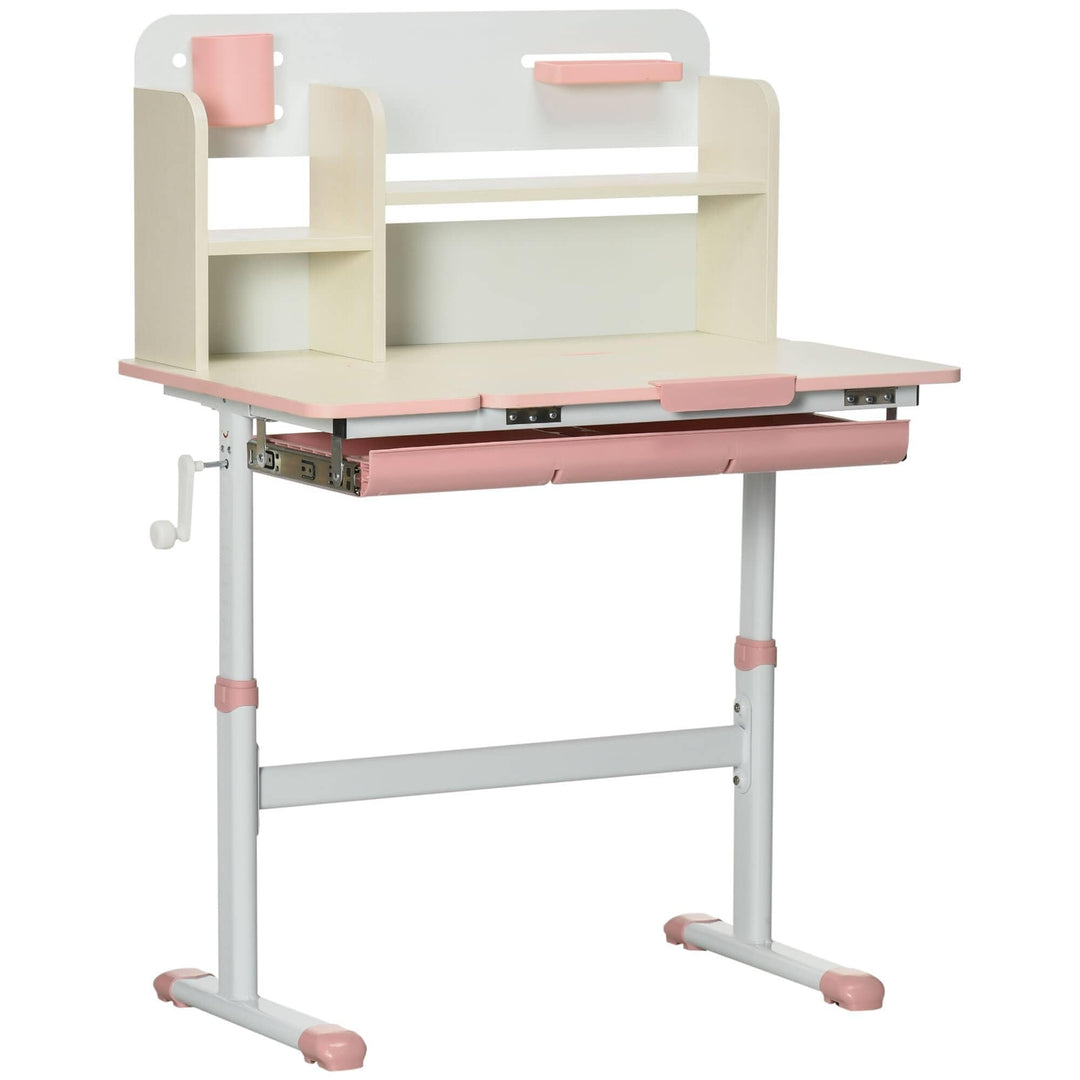 Wooden Kids Study Desk Height Adjustable Children School Table Pink