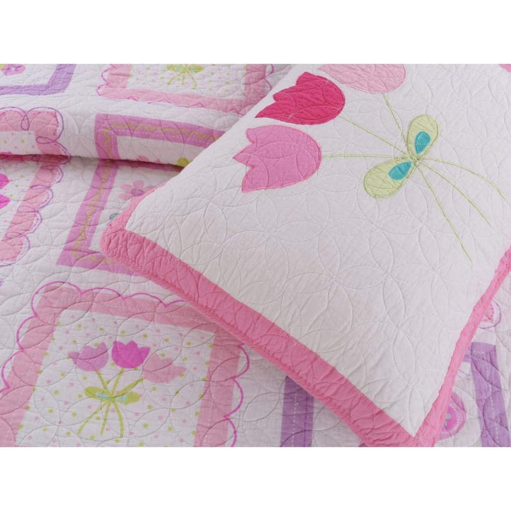 Girls Color Butterfly Flower Printed Quilt Set