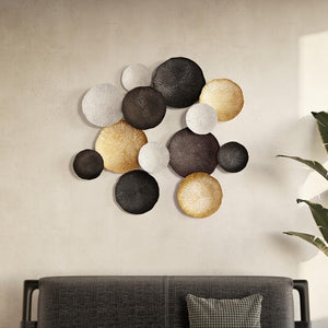 Round Abstract Metal Wall Plates 38" h X 35" w 1" d Black Gold