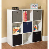 Jolie' White Bookcase with Five Fabric Colorful Store Books, Toys Bins - Blue Black Grey by Simple Living