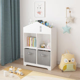 2-Tier Kids Bookcase with Storage and Collapsible Fabric Drawers White