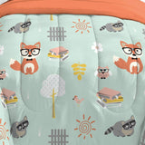 Kids Unisex Mint Orange Woodland Comforter Twin Set Green Safari