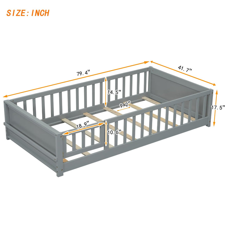 Twin Size Pine Wood Floor Platform Bed Frame with Built-in Book