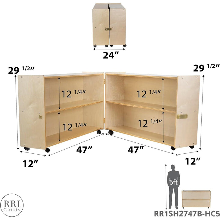 Wooden Folding Bookcase with Casters Toy Organizer Storage Unit for