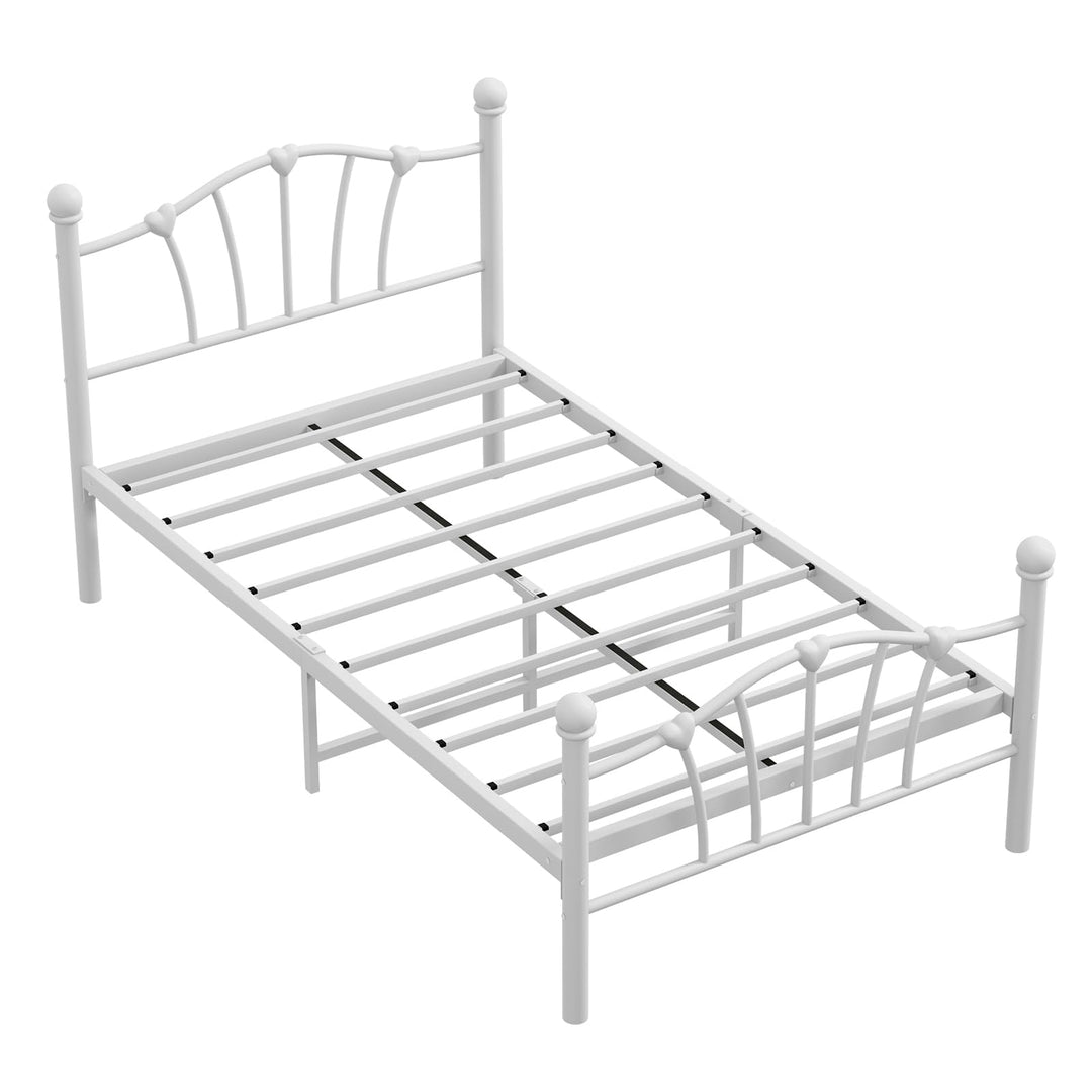 Twin Bed Frame for Kids with Heart haped Headboard and Tailboard No