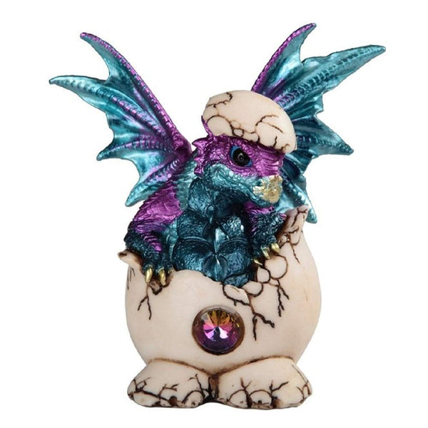 5.25" w Blue Dragon Baby in Egg Statue Fantasy Decoration Figurine Polyresin