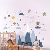 Blue Mountains with Stars Mirror Art Nursery Wall Stickers