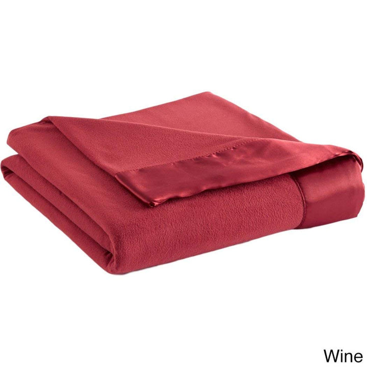 108 x 90 Inch King Wine Lightweight Sheet Style Throw Blanket for Kids, Dark Red Solid Color Fleece Micro Flannel Woven Knit, 4 Inch Matching Dyed Satin Classic Traditional Polyester