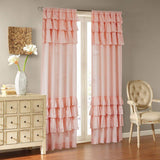 84 Inch Girls Salmon Pink Gypsy Window Curtain Single Panel, Light Pink Color Bohemian Ruffled Pattern Layered Overlapping Ruffles Gypsies Hippie Themed, Hippy Layers Solid, Kids Polyester