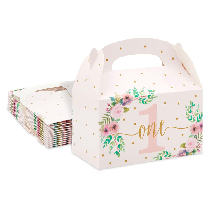 24 Pack 1st Birthday Floral Party Gable Gift Boxes For First Decorations 6.2 X 3.6 3.3 In Multi Color Casual Paper