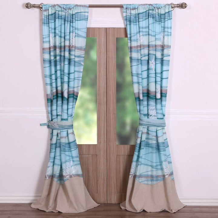 Turquoise Brown Coastal Window Curtain Set 84 Inch Teal Nautical