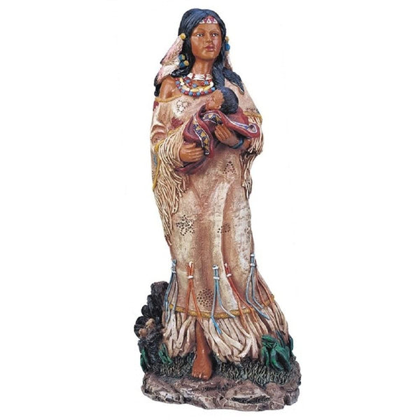 11" h Indian Woman with A Baby Statue Native American Decoration Figurine Multi Color Polyresin