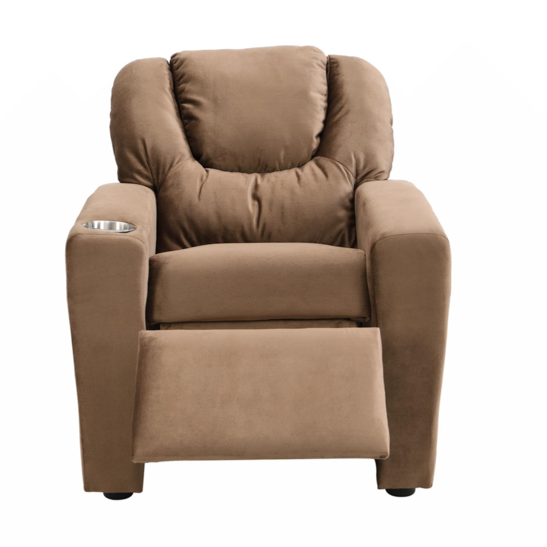 Kids Recliner Chair Upholstered Couch with One Cup Holder Footrest