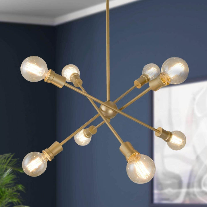 Modern Gold 8-Light Sputnik Chandelier for Dining Room Kids Bedroom D26 xh34 Glam Mid-Century Contemporary Metal Dimmable Sloped Ceiling Adaptable