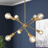 Modern Gold 8-Light Sputnik Chandelier for Dining Room Kids Bedroom D26 xh34 Glam Mid-Century Contemporary Metal Dimmable Sloped Ceiling Adaptable