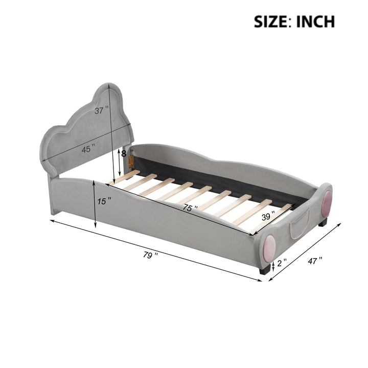 Twin Size Bed Kids Grey Modern Contemporary Traditional