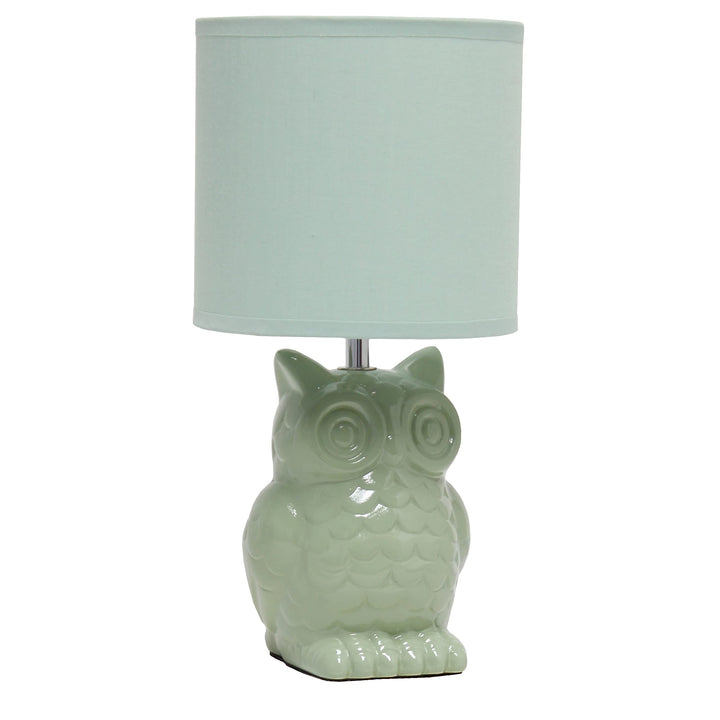 Simple Designs LT1136-SGE 12.8" Tall Contemporary Ceramic Owl Bedside Table Desk Lamp w Matching Fabric Shade for Decor, Bedroom, Nightstand, Living Room, Entryway, Kids' Room, Nursery, Sage Green