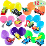 12 cs Colorful refilled Easter Eggs with Toy Race Cars Multi Color