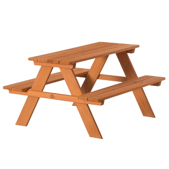 Wooden Kids Outdoor Picnic Table for Garden and Backyard Stained Brown Wood