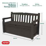 Keter Solana 70 Gallon Storage Bench Deck Box for Patio Furniture