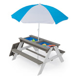 3-in-1 Kids Wood Outdoor Picnic Table with Umbrella Convertible Sand