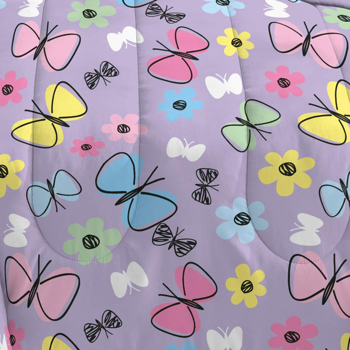 Girls Whimsical Butterfly Floral Comforter With Sheet