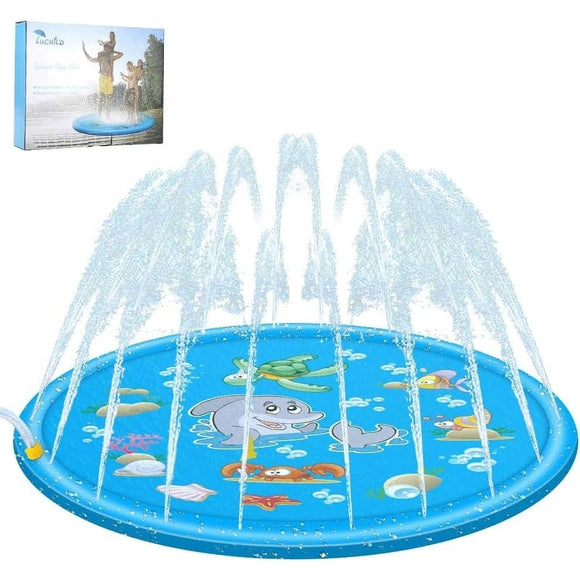 68 Inch Sprinkler Splash Pad Kids Toddlers Water Spray Play Mat Garden Blue