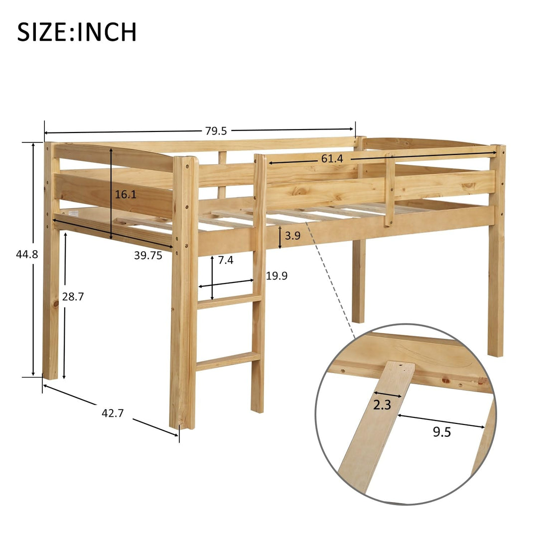 Modern Twin Size Wood Low Loft Beds with Ladder and Solid Construction