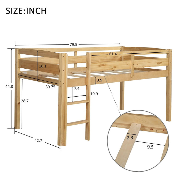 Twin Size ft Bed with Ladder Frame for Kids Boys Girls Solid Wood