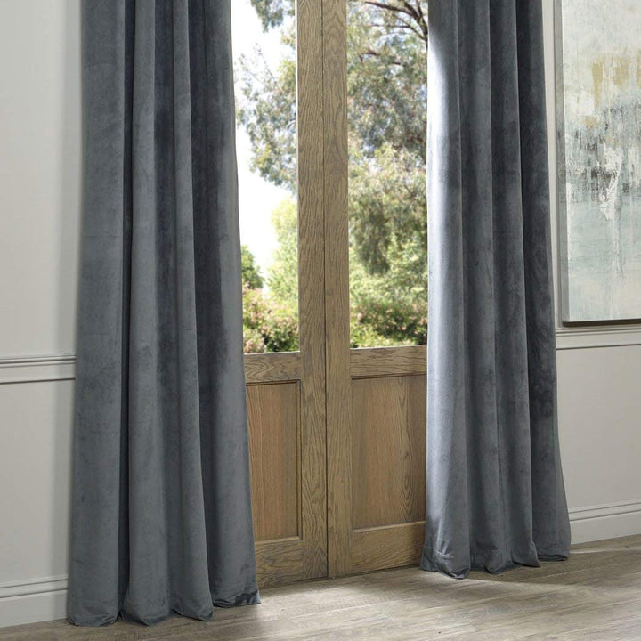 Exclusive Fabrics Natural Grey Grommet Velvet Blackout Curtain (1 Panel)