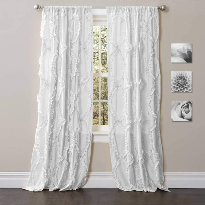 Girls White Gypsy Window Curtain Single Panel, Pearl White Color Bohemian Ruffled Pattern Layered Overlapping Ruffles Gypsies Hippie Themed Hippy Layers Textured Cute Pretty, Kids Polyester