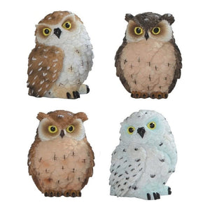 Cute Owl Toy with Four 2" h Mini Statue Decoration Figurine Set Multi Polyresin