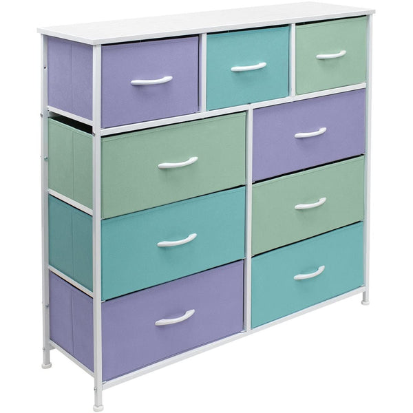 Dresser with 9 Drawers Furniture Chest for Kids Bedroom Toy Storage Multi Color Mid-Century Modern Fabric MDF Includes Hardware