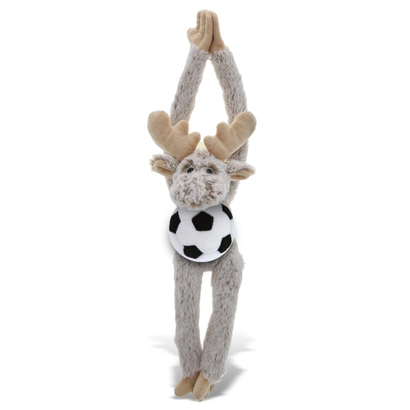 Long Arms Moose Stuffed Animal with Soccer Ball Plush 21 Inches Black Brown White Polyester