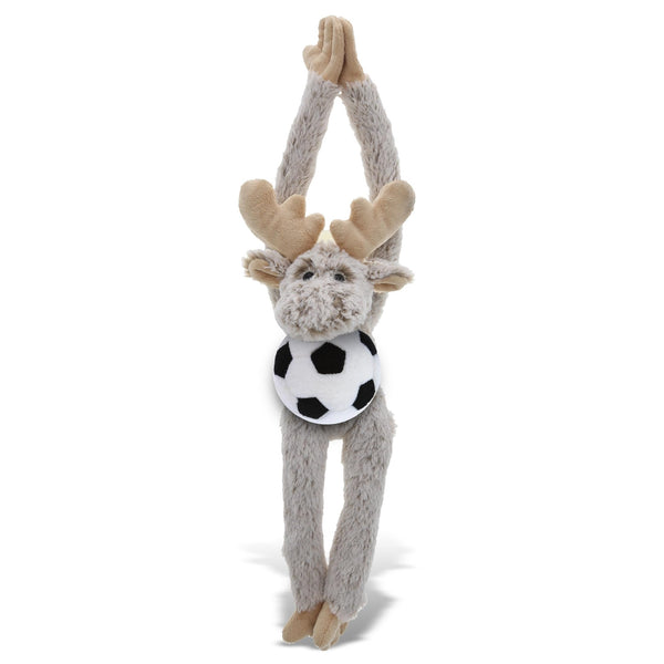 Long Arms Moose Stuffed Animal with Soccer Ball Plush 21 Inches Black Brown White Polyester