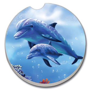 Car Coaster Dolphin with Baby Set of 2 2.5 Multi Color