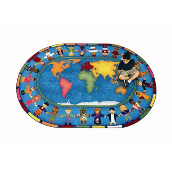 Joy Carpets Hands Around the World Kids Area Rug Size - 5 ft. 4 in. x 7 ft. 8 in. Oval