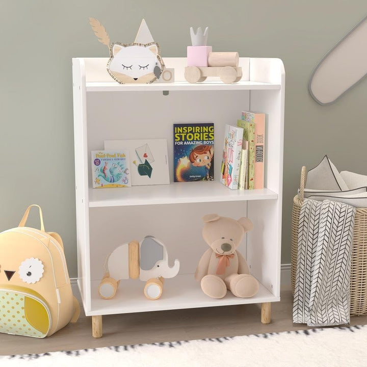 Wooden Children's 3-Tier Bookcase with Pine Wood Legswhite White