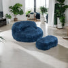 Bean Bag Chair Fur Lazy Sofa Footstool Durable Comfort Lounger High Back Couch Navy Blue Solid Modern Contemporary Wood Ottoman Included