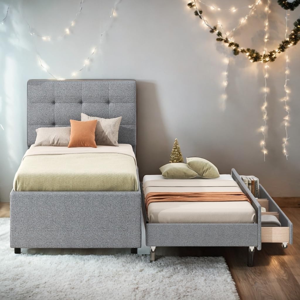 Elegant esign Twin Size aybed Kids Bed with Pull-Out Trundle and 3