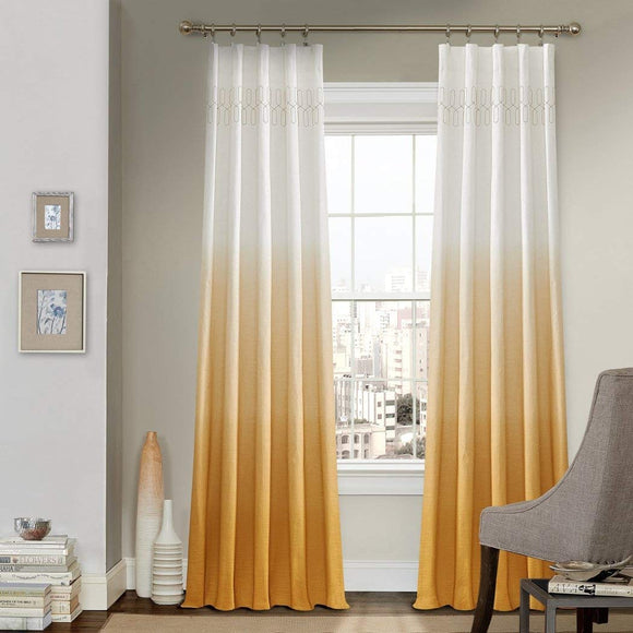 63 Inch Girls Gold Color Ombre Embroidered Curtain Single Panel, Yellow Color Window Drapes, Kids Themed Rod Pocket Playful Chic Stylish Luxurious, Cotton