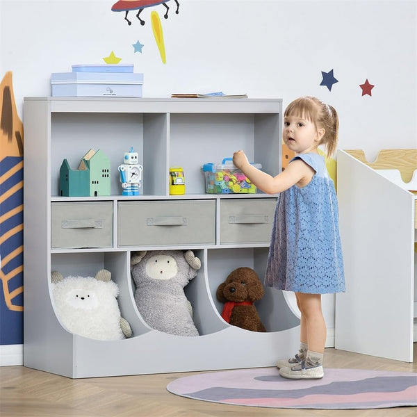 Kids Bookcase Toy Storage Organizer Cabinet Children Display Bookshelf Grey Modern Contemporary MDF