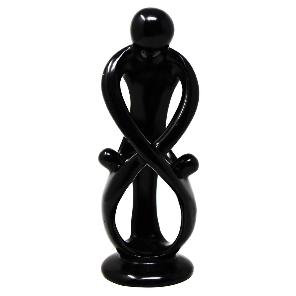 Global Crafts Hand Carved Soapstone 8-inch Tall Family Sculpture in Black, 1 Parent 2 Children