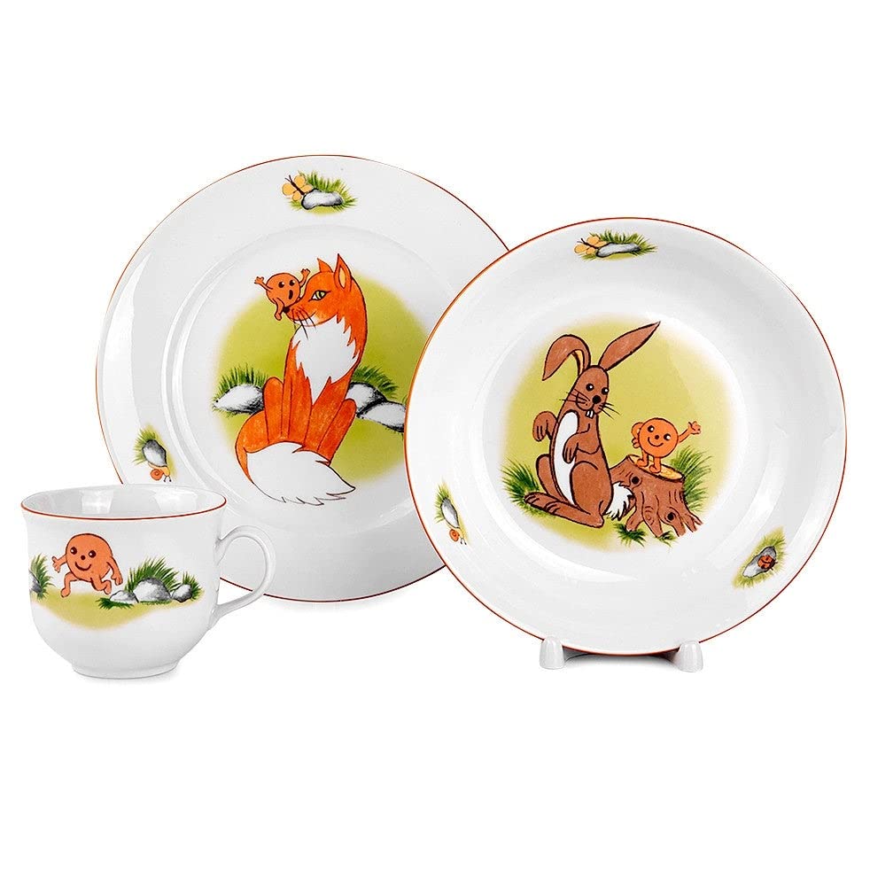 The Bun Porcelain Kids Dinnerware Set of 3 White Round 4 Piece Dishwasher Safe Microwave