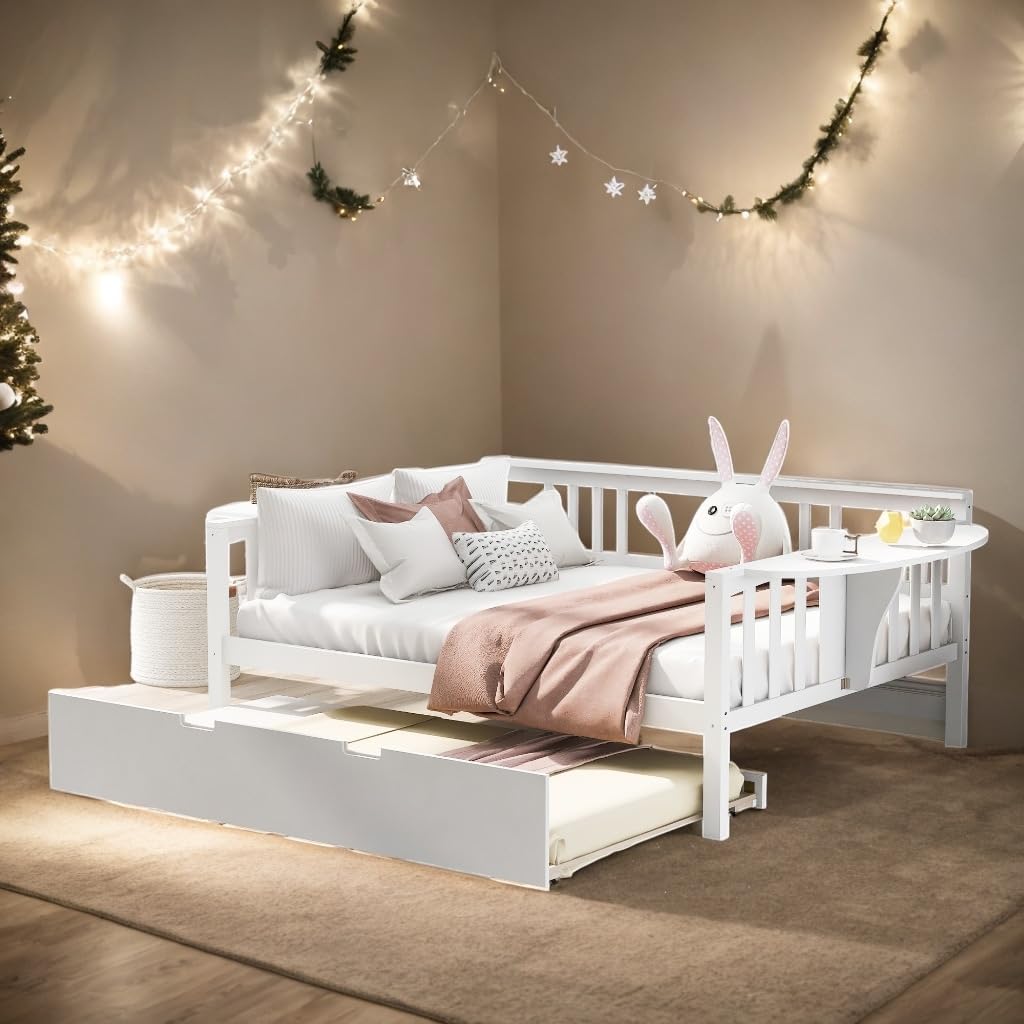 Elegant Design Twin Size Daybed Wood Bed Kids with Two Drawers Brown